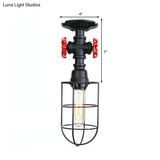 Valve Nautical Style Cage Metal Semi Flush Light - 1 Living Room Ceiling Fixture In Black/Bronze