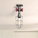 Valve Nautical Style Cage Metal Semi Flush Light - 1 Living Room Ceiling Fixture In Black/Bronze