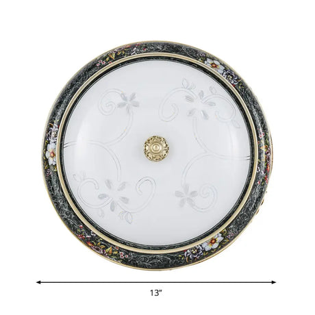 Veined Glass Led Flushmount With Bowl Shade In Black And Gold: Traditional Bedroom Lighting 3 Sizes