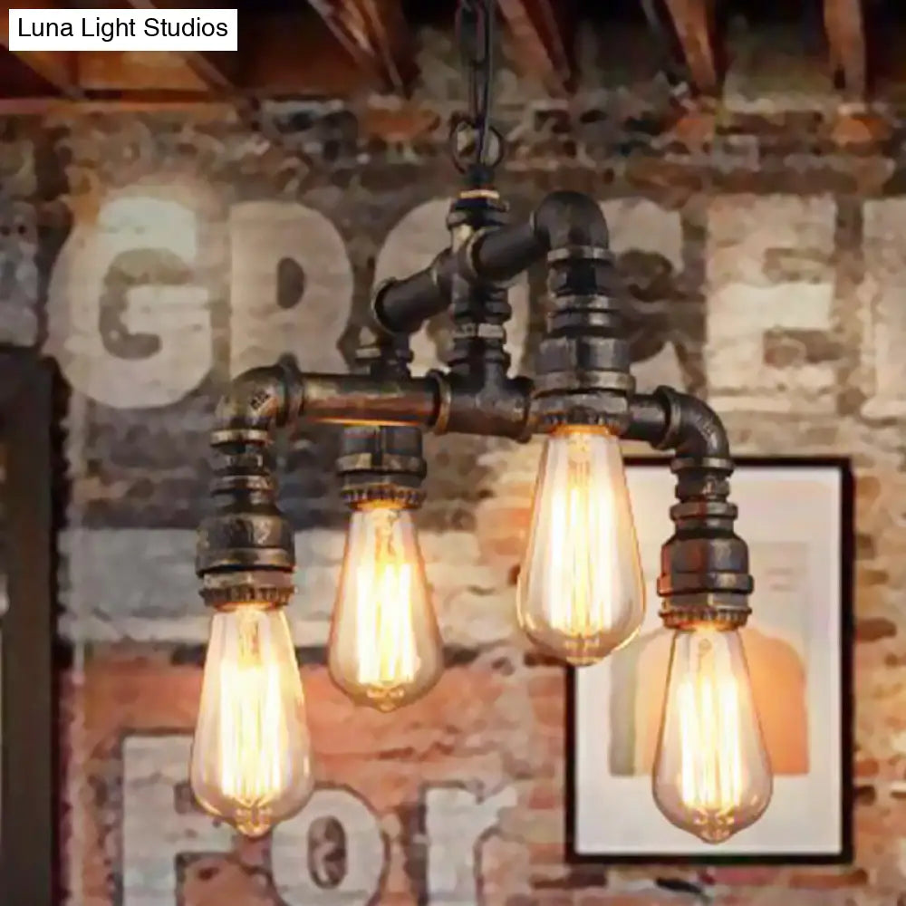 Vera - Industrial 4 Lights 2-Layer Water Pipe Pendant Rust Metal Hanging Chandelier For Restaurant