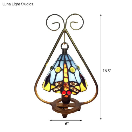 Vibrant Multi-Colored Tiffany Glass Desk Lamp For Cafe - Blue/Orange