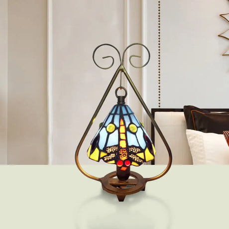 Vibrant Multi-Colored Tiffany Glass Desk Lamp For Cafe - Blue/Orange Blue