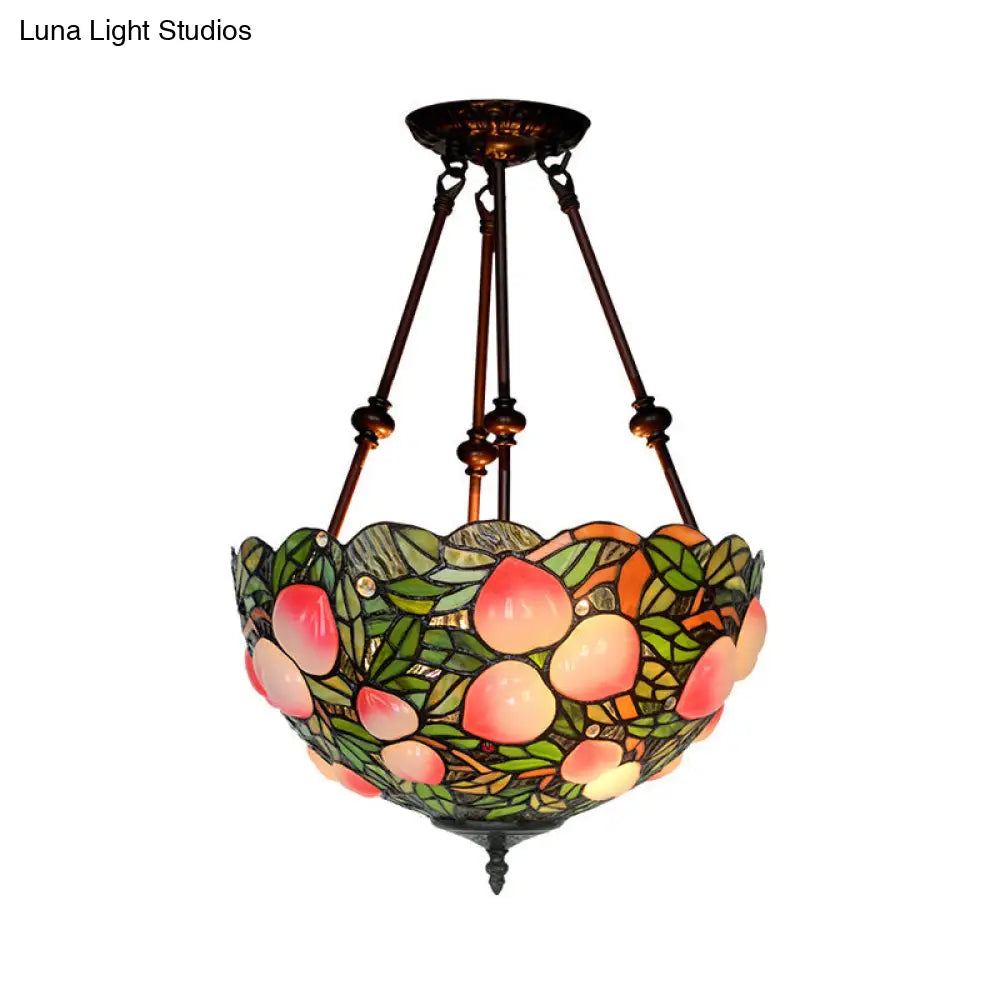 Victorian Bronze Ceiling Light Fixture With Stained Glass Dome Shade - 2-Light Semi Flush For Living