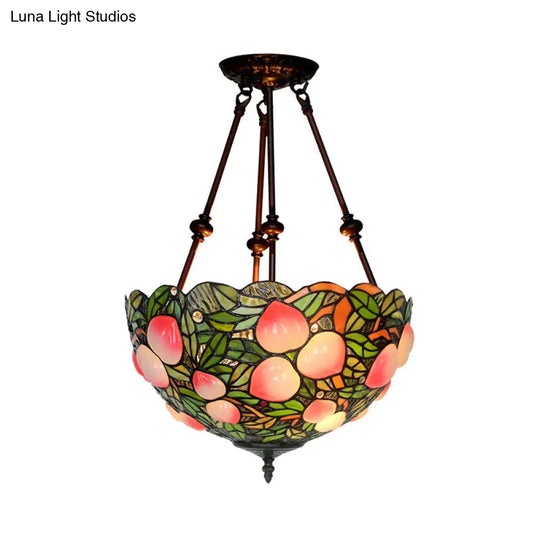Victorian Bronze Ceiling Light Fixture With Stained Glass Dome Shade - 2-Light Semi Flush For Living