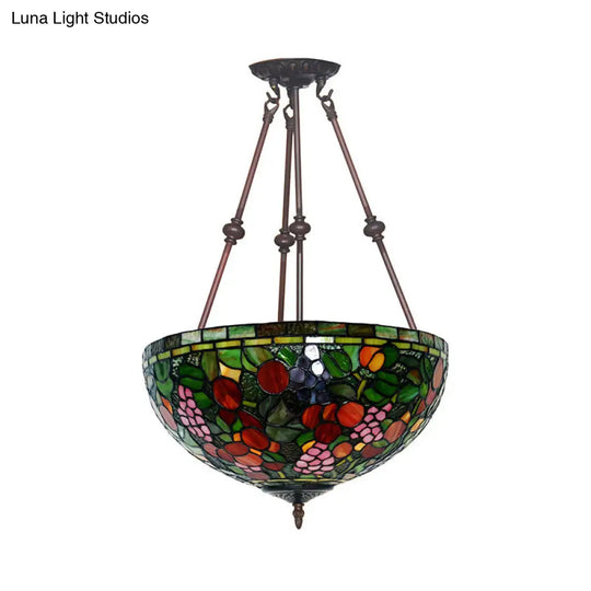 Victorian Bronze Ceiling Light Fixture With Stained Glass Dome Shade - 2-Light Semi Flush For Living