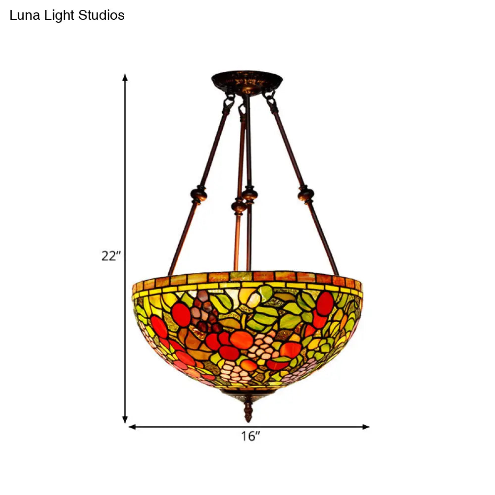 Victorian Bronze Ceiling Light Fixture With Stained Glass Dome Shade - 2-Light Semi Flush For