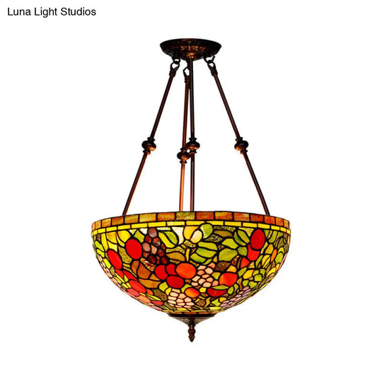 Victorian Bronze Ceiling Light Fixture With Stained Glass Dome Shade - 2-Light Semi Flush For Living