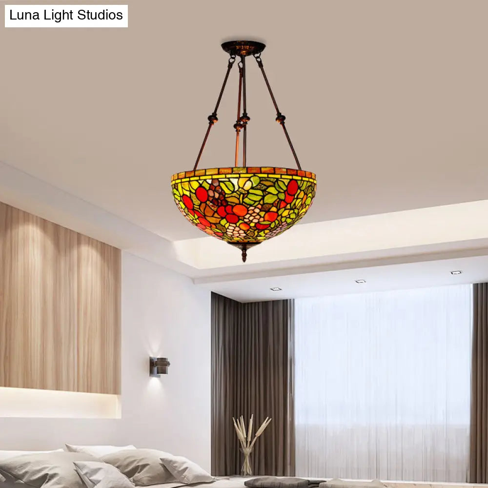 Victorian Bronze Ceiling Light Fixture With Stained Glass Dome Shade - 2-Light Semi Flush For Living