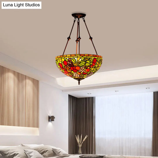 Victorian Bronze Ceiling Light Fixture With Stained Glass Dome Shade - 2-Light Semi Flush For Living