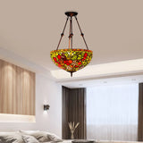 Victorian Bronze Ceiling Light Fixture With Stained Glass Dome Shade - 2-Light Semi Flush For