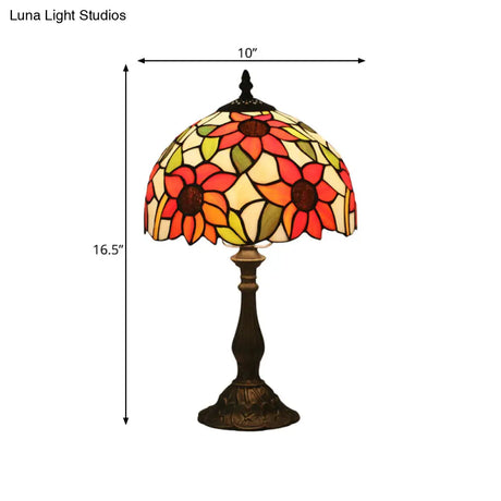 Victorian Bronze Sunflower Pattern Night Light With Glass Shade - Bedside Lighting