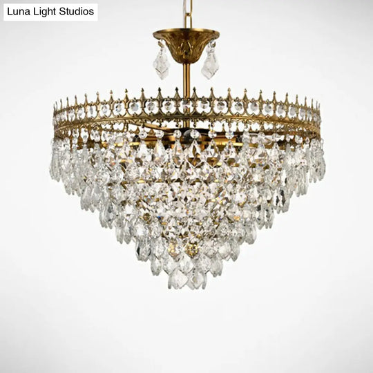 Victorian Clear Teardrop Crystal Chandelier For Living Room - Crown Shaped Hanging Lamp