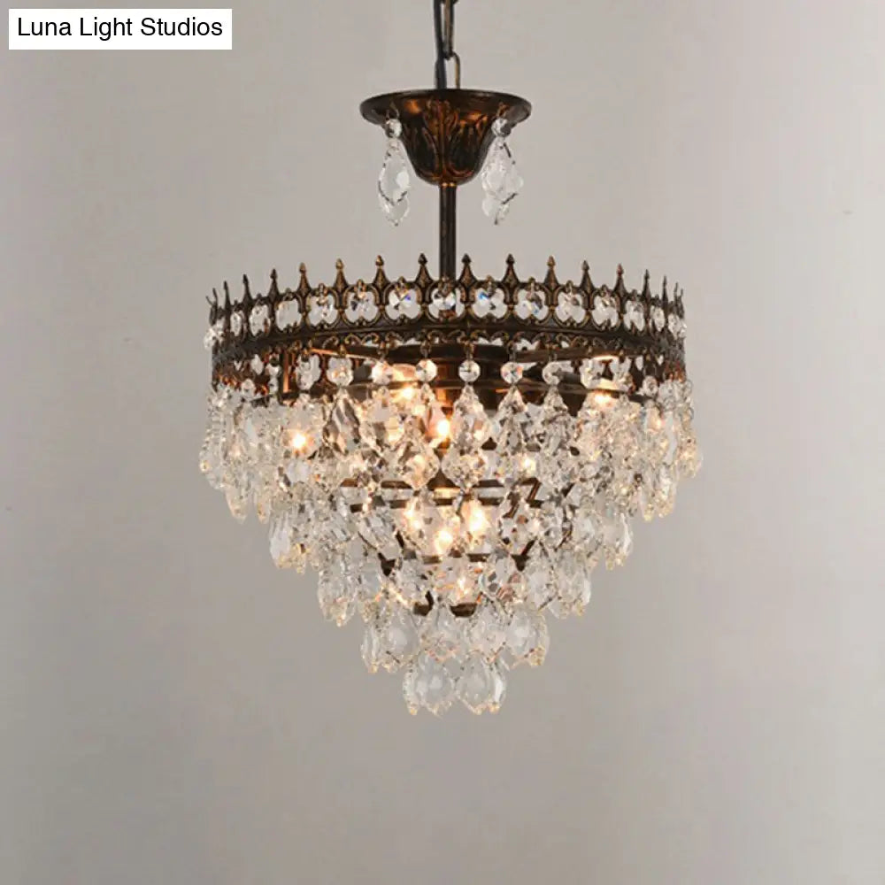 Victorian Clear Teardrop Crystal Chandelier For Living Room - Crown Shaped Hanging Lamp