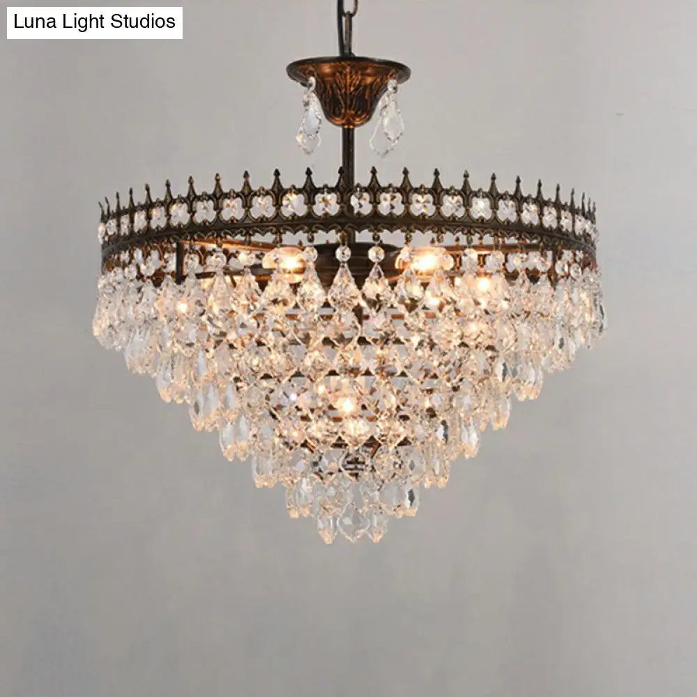 Victorian Clear Teardrop Crystal Chandelier For Living Room - Crown Shaped Hanging Lamp