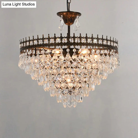 Victorian Clear Teardrop Crystal Chandelier For Living Room - Crown Shaped Hanging Lamp