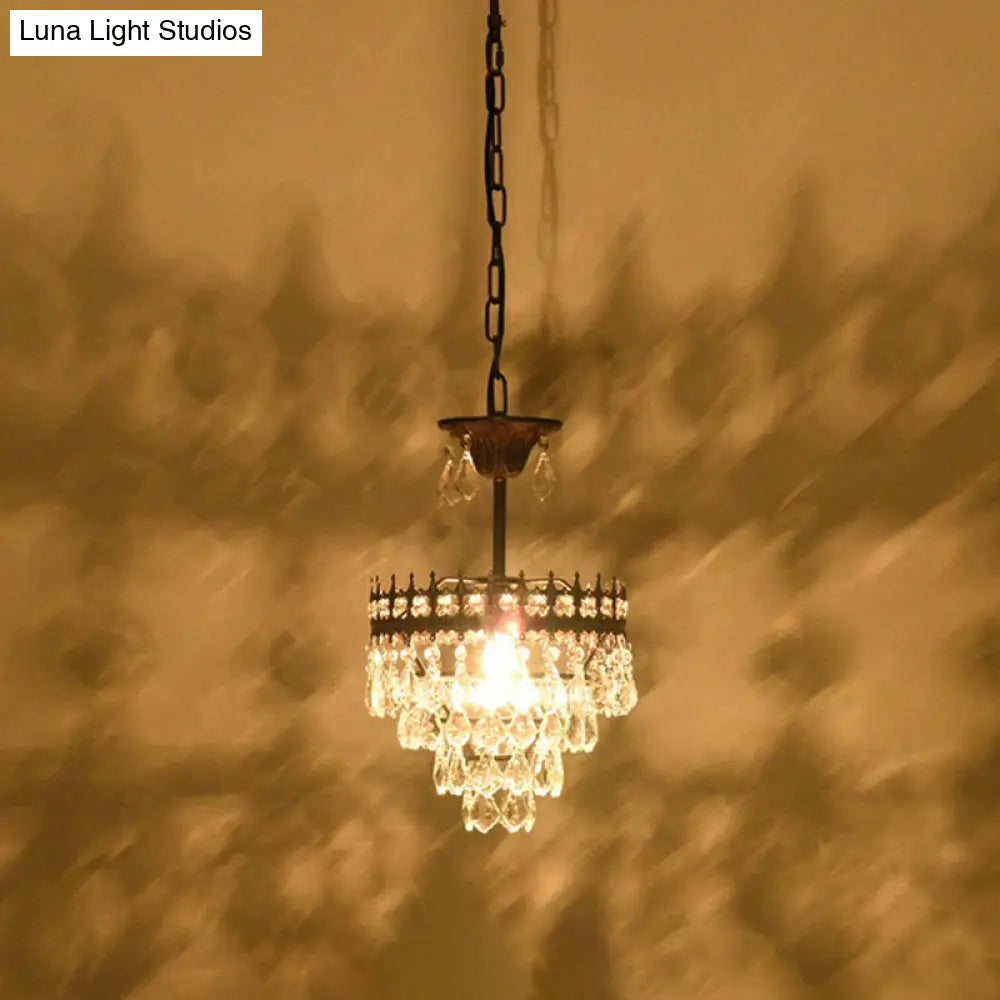 Victorian Clear Teardrop Crystal Chandelier For Living Room - Crown Shaped Hanging Lamp