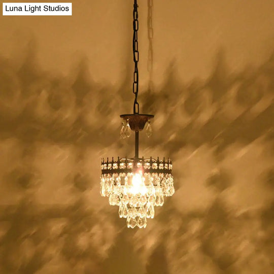 Victorian Clear Teardrop Crystal Chandelier For Living Room - Crown Shaped Hanging Lamp