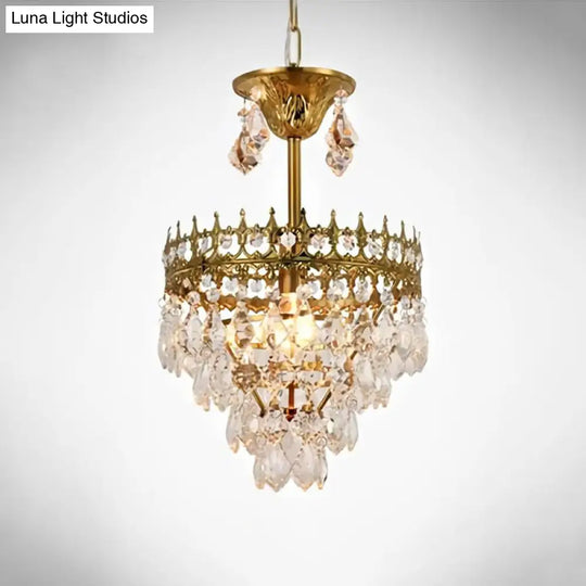 Victorian Clear Teardrop Crystal Chandelier For Living Room - Crown Shaped Hanging Lamp