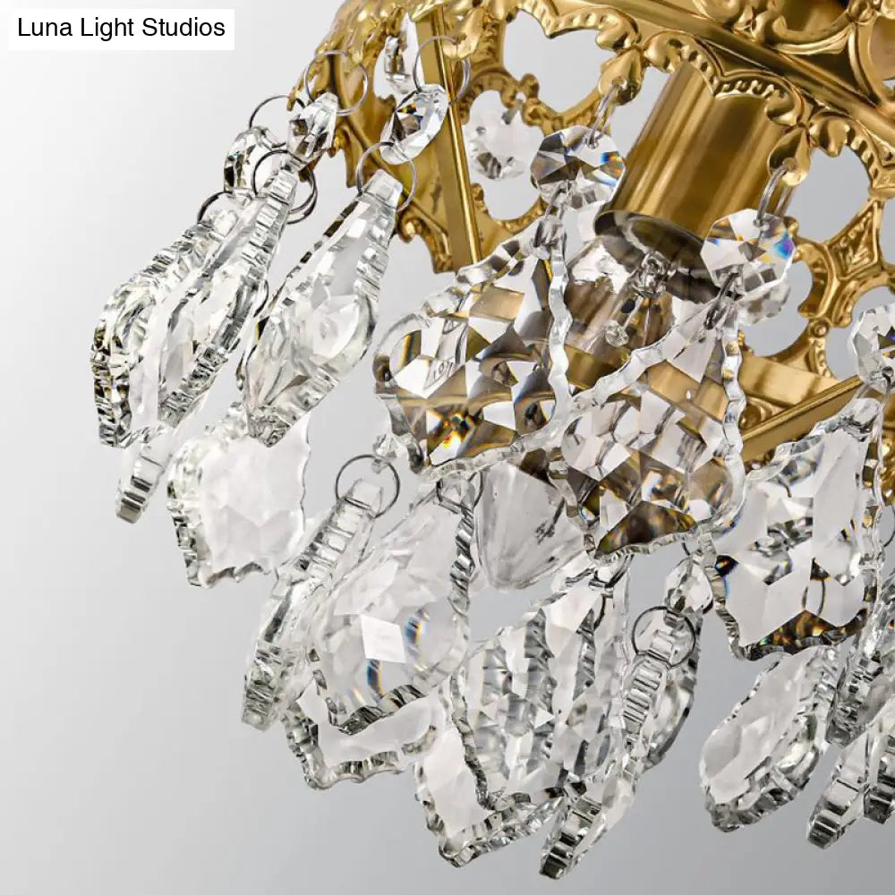 Victorian Clear Teardrop Crystal Chandelier For Living Room - Crown Shaped Hanging Lamp