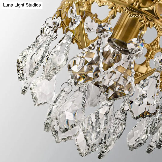 Victorian Clear Teardrop Crystal Chandelier For Living Room - Crown Shaped Hanging Lamp