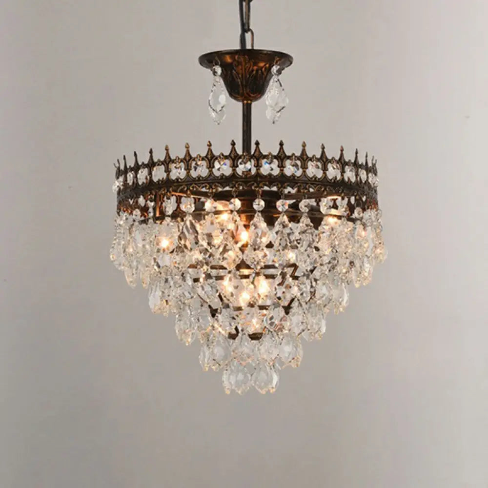 Victorian Clear Teardrop Crystal Chandelier For Living Room - Crown Shaped Hanging Lamp Rust / 14