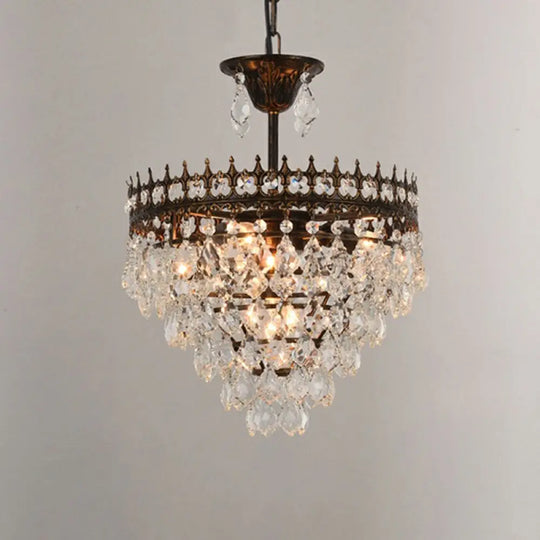 Victorian Clear Teardrop Crystal Chandelier For Living Room - Crown Shaped Hanging Lamp Rust / 14