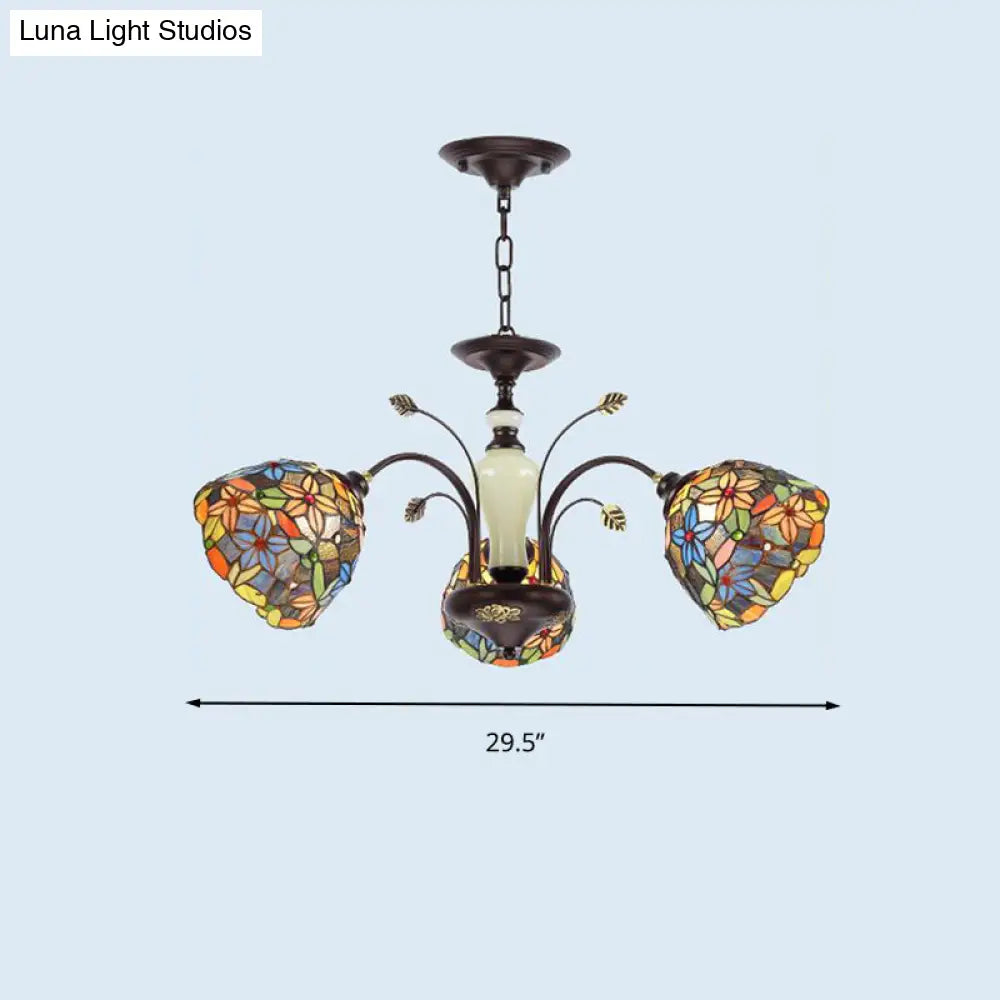 Victorian Cut Glass Flower Pendant Chandelier in Bronze for Living Room - 3/6/8 Lights