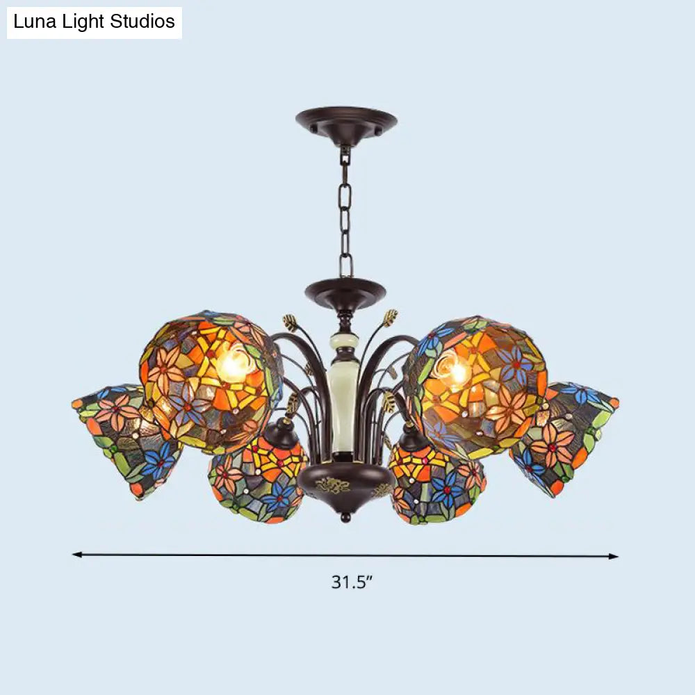 Victorian Cut Glass Flower Pendant Chandelier in Bronze for Living Room - 3/6/8 Lights