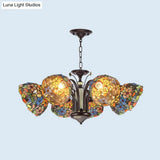 Victorian Cut Glass Flower Pendant Chandelier in Bronze for Living Room - 3/6/8 Lights