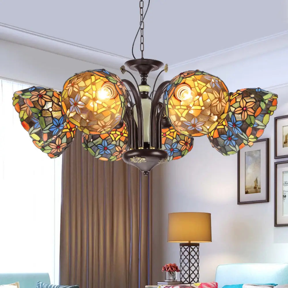 Victorian Cut Glass Flower Pendant Chandelier in Bronze for Living Room - 3/6/8 Lights 8 / Bronze