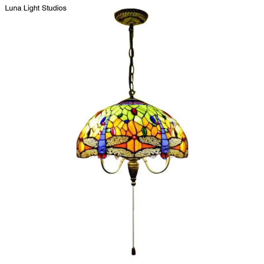 Dragonfly Victorian Antique Brass Pendant Light Kit - 1 Head Down Lighting Cut Glass For Dining Room
