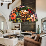 Victorian Floral Black Stained Glass Pendant Light With Adjustable Metal Chain