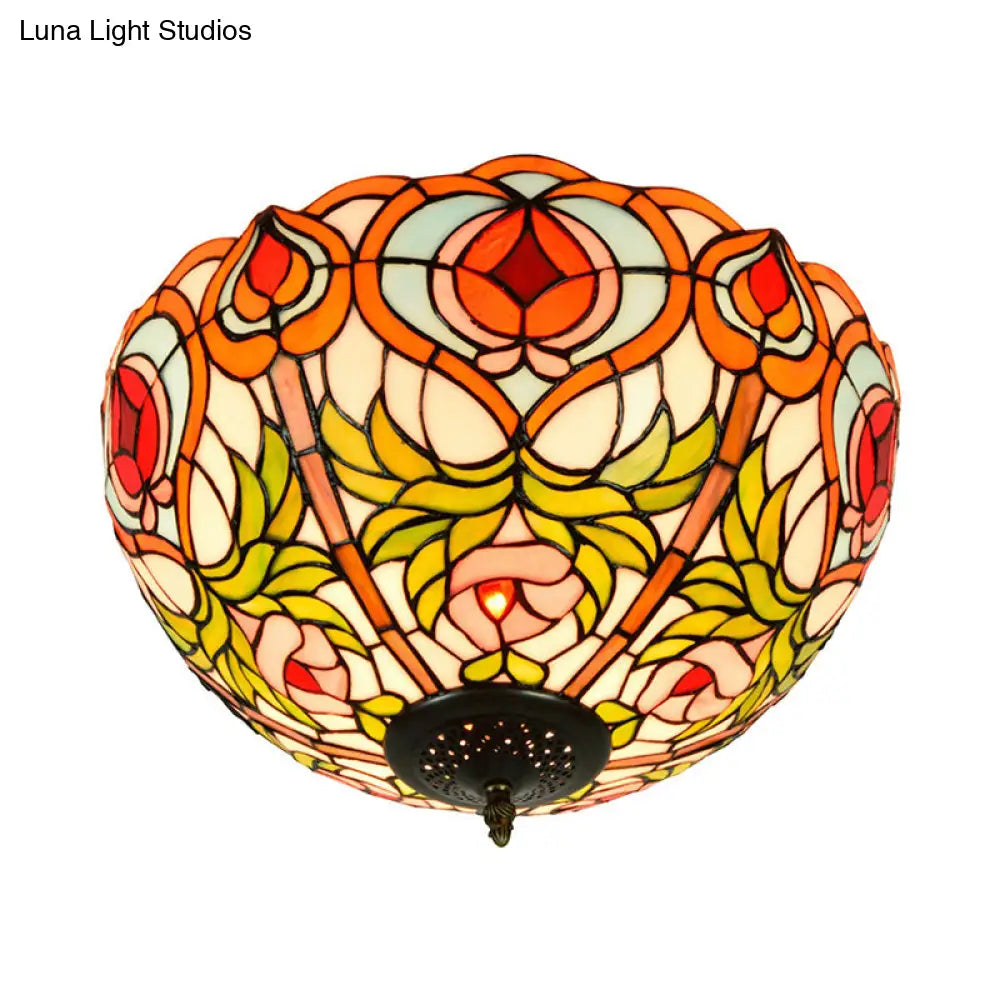 Victorian Glass Ceiling Flush Mount Light Fixture - Bowl Cut 2/3/5 Heads White/Green