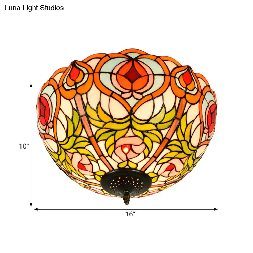 Victorian Glass Ceiling Flush Mount Light Fixture - Bowl Cut 2/3/5 Heads White/Green