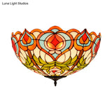 Victorian Glass Ceiling Flush Mount Light Fixture - Bowl Cut 2/3/5 Heads White/Green