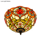 Victorian Glass Ceiling Flush Mount Light Fixture - Bowl Cut 2/3/5 Heads White/Green