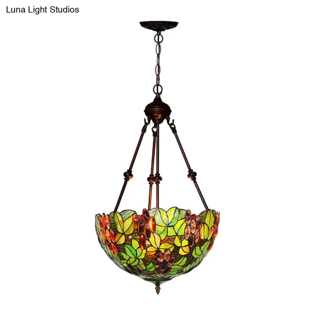 Victorian Green Stained Glass Dome Pendant Light Chandelier - 2/3 Lights