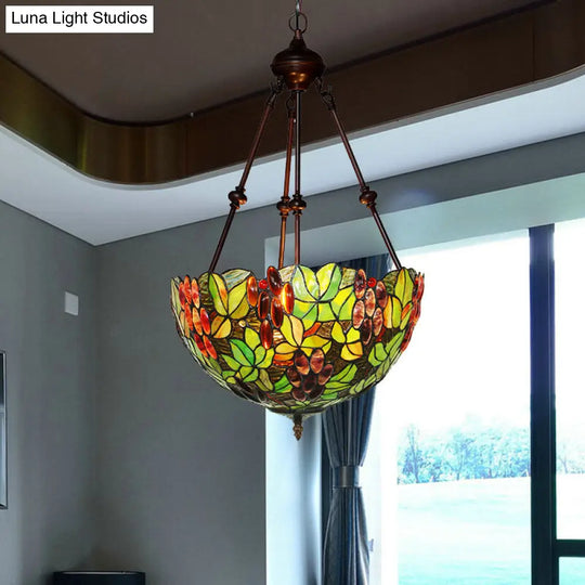Victorian Green Stained Glass Dome Pendant Light Chandelier - 2/3 Lights