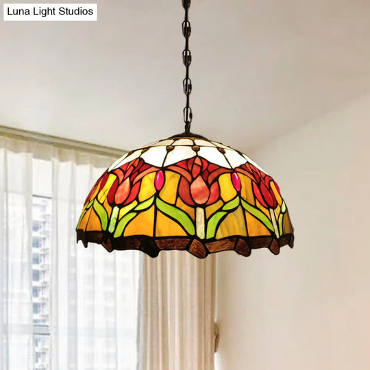 Victorian Hand Cut Glass Blossom Chandelier - Yellow 3-Light Ceiling Pendant