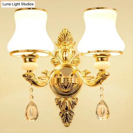 Victorian Metal Wall Sconce With Candlelight Shade And Crystal Décor