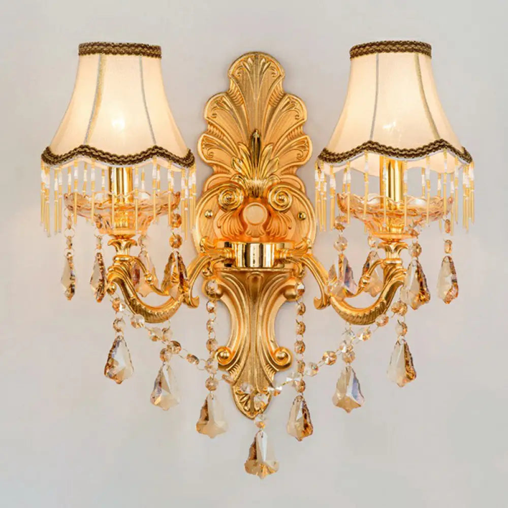 Victorian Metal Wall Sconce With Candlelight Shade And Crystal Décor 2 / Gold Cone