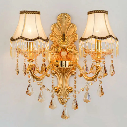 Victorian Metal Wall Sconce With Candlelight Shade And Crystal Décor 2 / Gold Cone