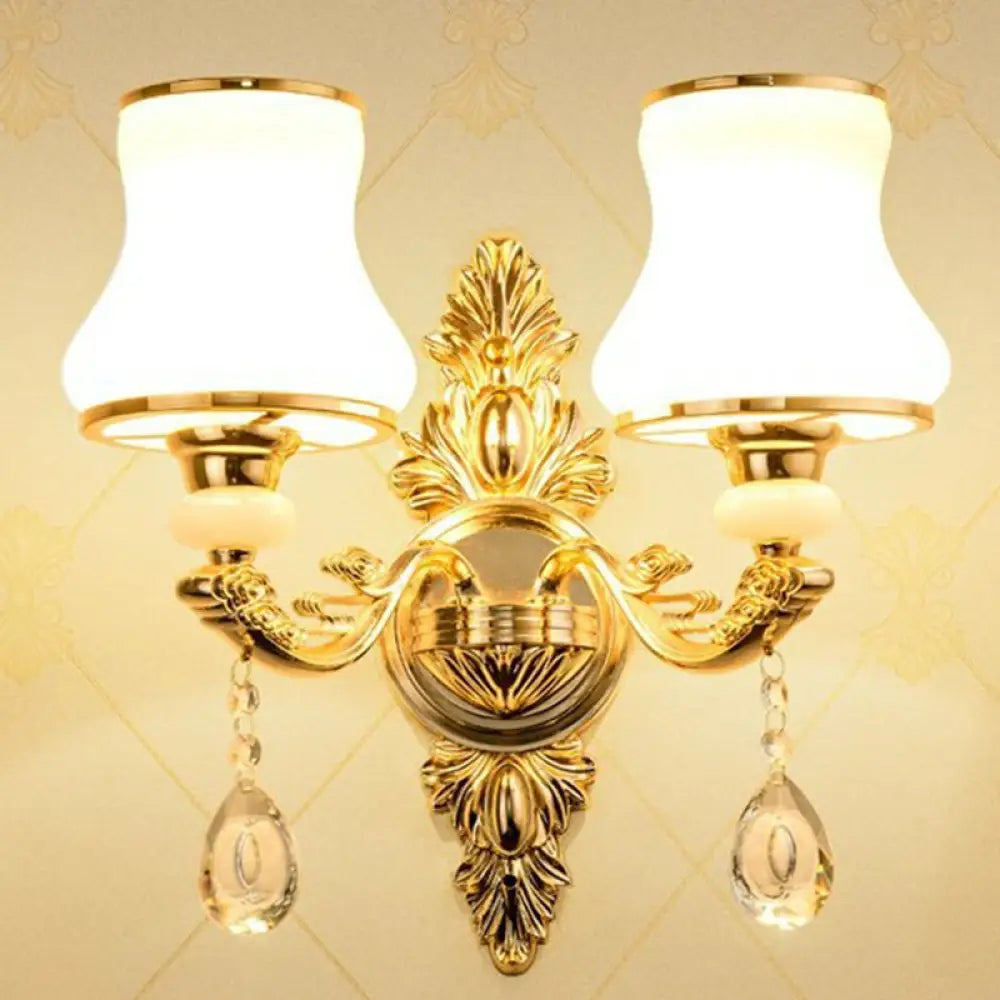Victorian Metal Wall Sconce With Candlelight Shade And Crystal Décor 2 / Gold Gourd