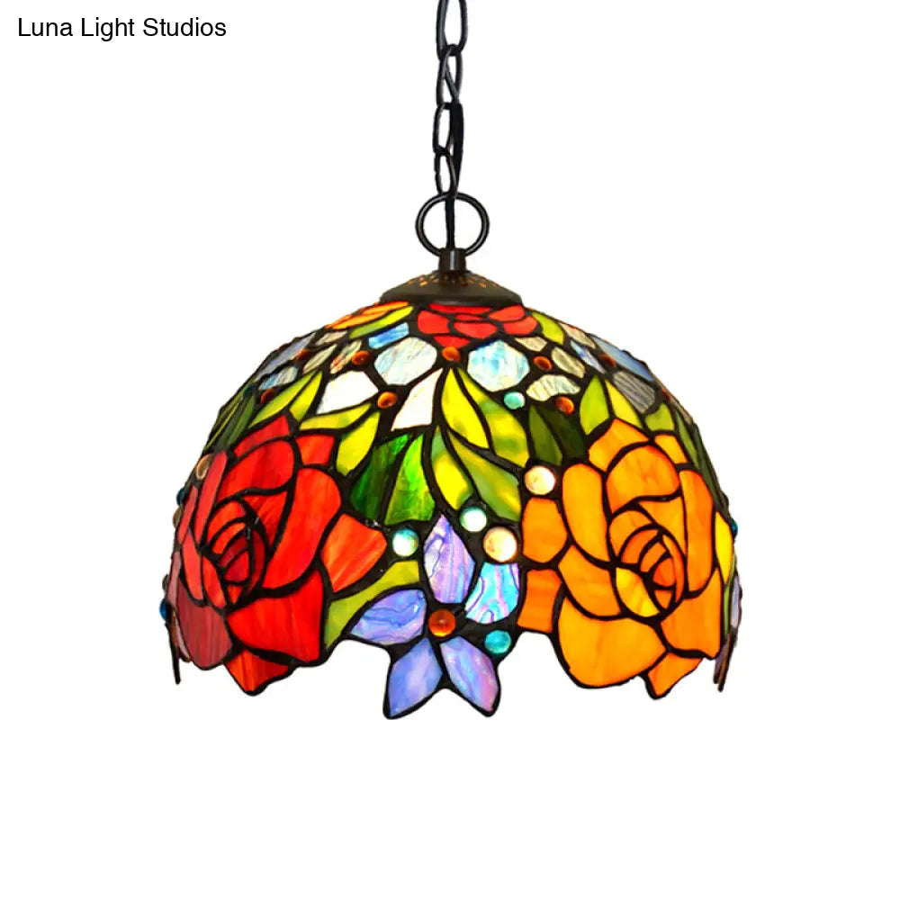Victorian Red Floral Chandelier Pendant Light - 1/2/3 Lights Cut Glass Kitchen Fixture - 10’’/12’’/16’’ Wide