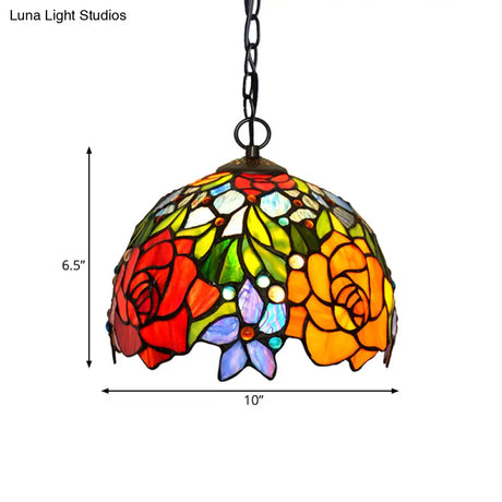 Victorian Red Floral Chandelier Pendant Light - 1/2/3 Lights Cut Glass Kitchen Fixture - 10’’/12’’/16’’ Wide