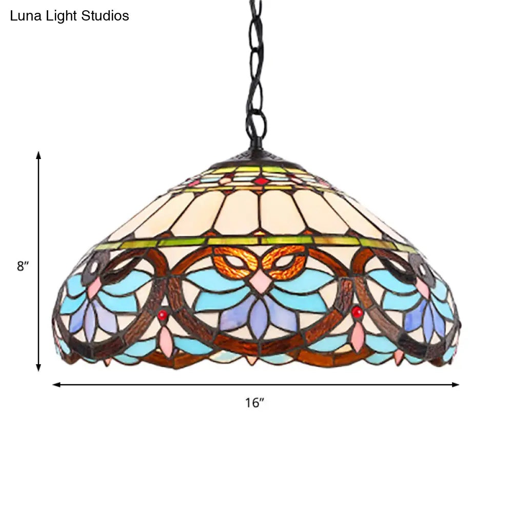 Victorian Stained Glass Dome Pendant Ceiling Light For Dining Room