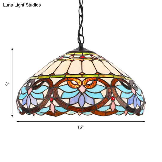 Victorian Stained Glass Dome Pendant Ceiling Light For Dining Room