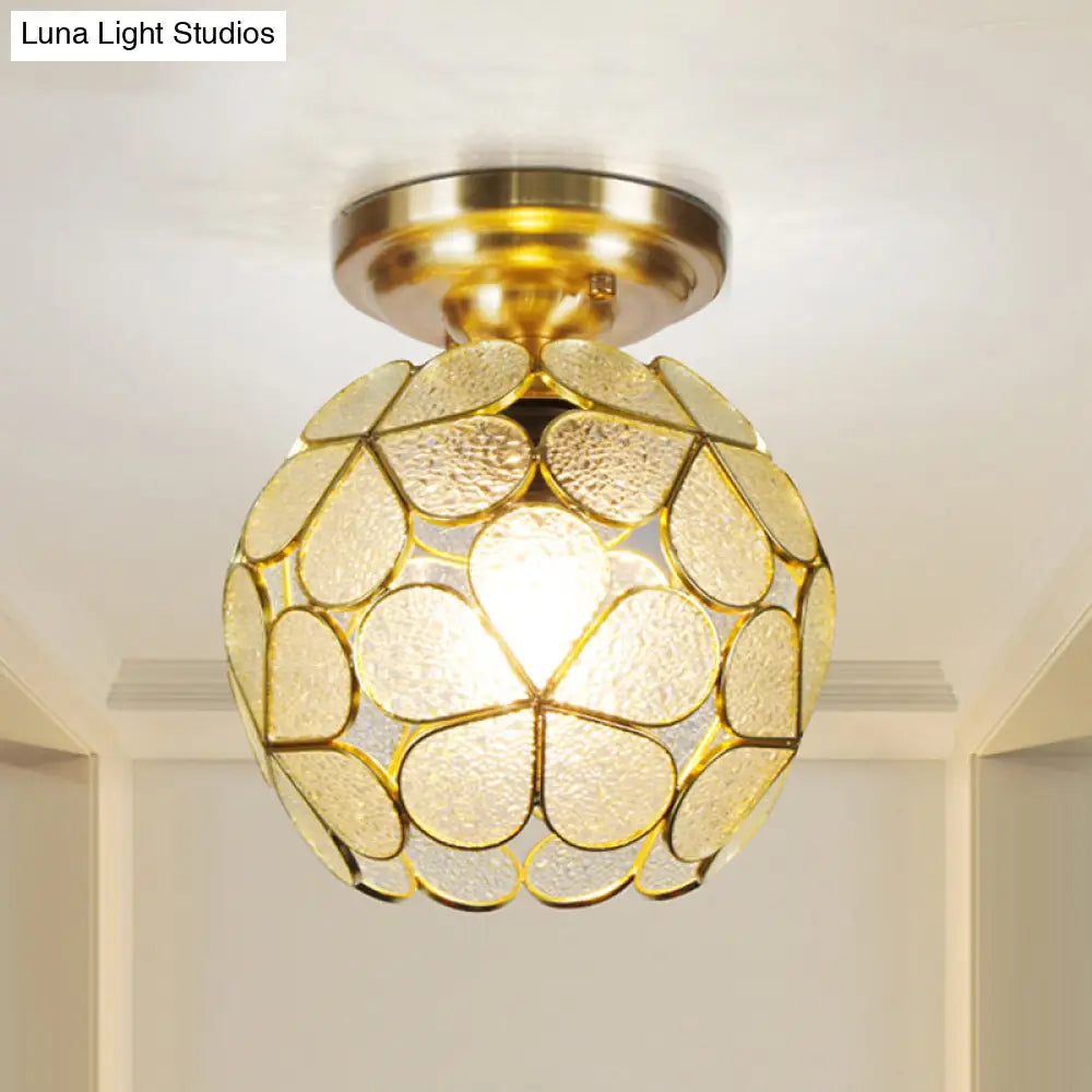 Victorian Style Single Light Flower Ceiling Fixture - White/Pink/Orange Stained Glass Semi Mount