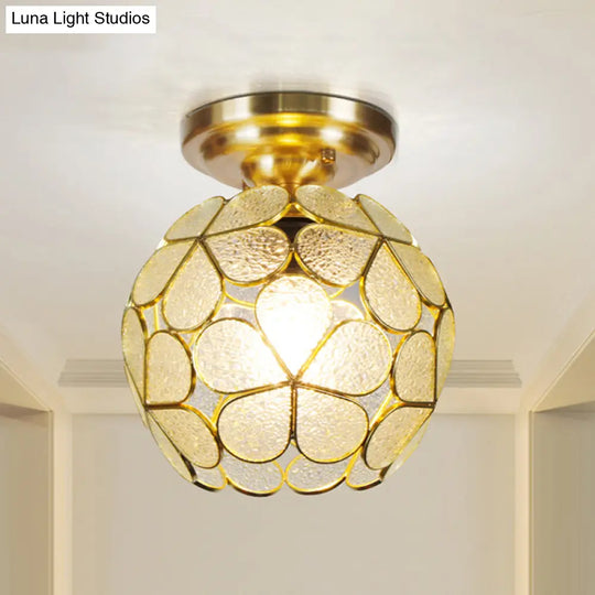 Victorian Style Single Light Flower Ceiling Fixture - White/Pink/Orange Stained Glass Semi Mount