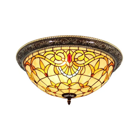Victorian Stained Glass Half Globe Ceiling Light For Bedroom - Beige 16’/19.5’ 4 Lights Flush